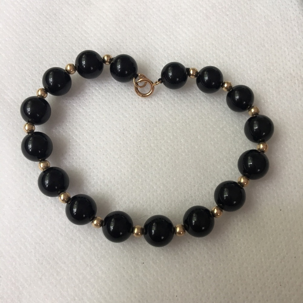 14kt Gold Beads & 5mm Black Onyx 7” Bracelet